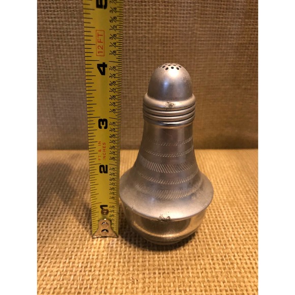 Vintage Aluminum and Clear Glass Pepper Shaker, Mid-Century Light Bulb Style - Picture 4 of 4